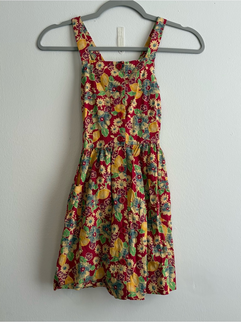 Polo Ralph Lauren Red Girls 7 Floral Fit & Flare Sleeveless Square Neck Dress